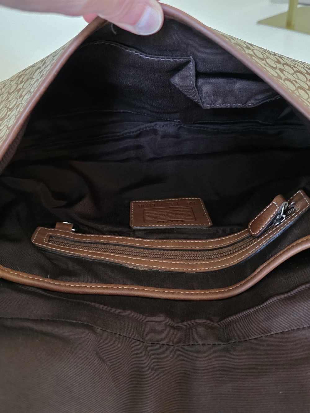 Coach Soho Signature Large Flap Shoulder Bag Brown Jacquard Canvas Leather Trim - Picture 12 of 16